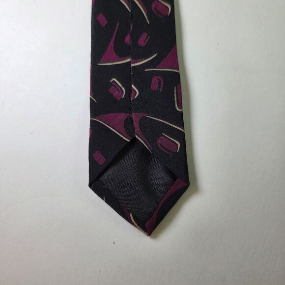 Giorgio Armani Silk Tie Black Purple Tan Geometric Abstract Italy 58x3.25 - Picture 6 of 7